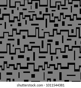 Geometric seamless pattern with restangle black lines and squares. Monochrome vector background