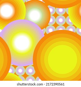 Geometric seamless pattern. Retro colorful background. Different size circle. Vector illustration. As wallapaper, fabric textile, wrapping paper, clothes print, Light  effect 