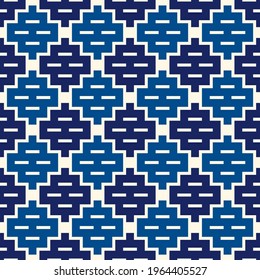 Geometric seamless pattern. Retro motif geo print. Repeated arcs, brackets mosaic background. Simple symmetric ornamental wallpaper. Vector artistic abstract ornament