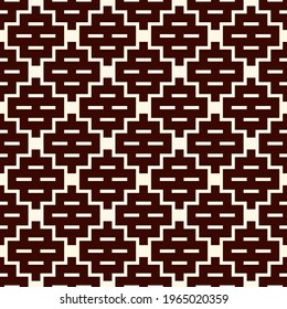 Geometric seamless pattern. Retro motif geo print. Repeated arcs, brackets mosaic background. Simple symmetric ornamental wallpaper. Vector artistic abstract ornament