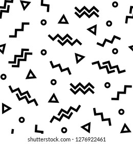 Geometric seamless pattern retro style, black sign on white background. Vector illustration