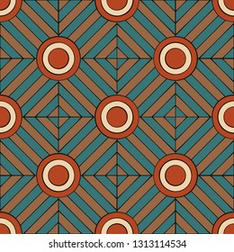 Geometric seamless pattern in retro style with lines and circles