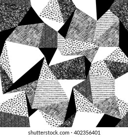 Geometric seamless pattern in retro style. Vintage background.Triangles and hand drawn patterns