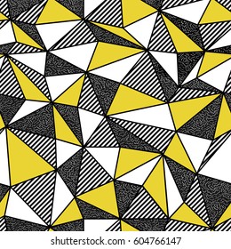 Geometric seamless pattern in retro style. Vintage background. Low poly seamless repeat pattern. Triangular facets. Vector pattern.