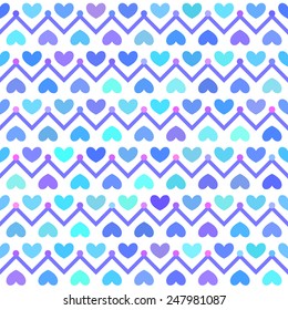 Geometric seamless pattern. Geometric retro texture with hearts,