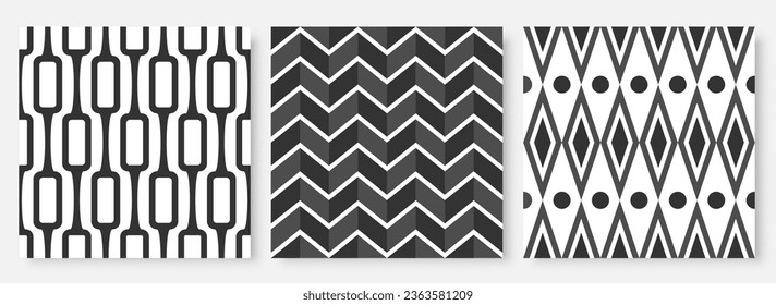 Conjunto plano retro vintage de patrón geométrico sin costura. Silueta blanca negra textura papel textil regalo envolver el mobiliario de diseño de tela estilo escandinavo de la habitación de papel pintado decoración interior de moda adorno