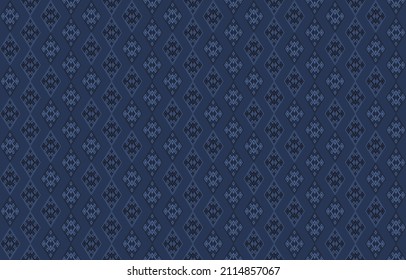 Geometric seamless pattern with rhombus and creative lines. Dark and light blue elements on indigo background. Vector illustration. For shirt textile cloth silk scarf bandana wallpaper cover