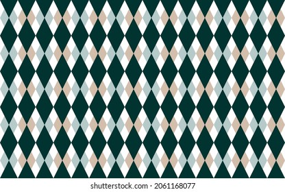 Geometric seamless pattern with rhombus layer. Dark green and light gray-brown element on white background. Vector illustration. For male shirt textile wrapping cloth silk scarf bandana wallpaper.