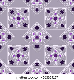geometric seamless pattern, rhombus with an unusual pattern on a light gray background, vector illustration