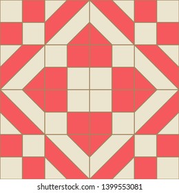 Geometric seamless pattern with rhombuses. Red color holiday collection.   Abstract textured background design. Modern elegant wallpaper. Vector illustration.