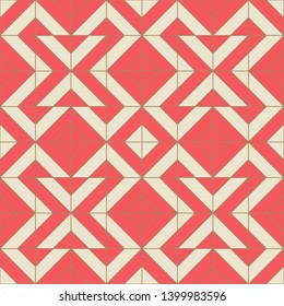 Geometric seamless pattern with rhombuses. Red color holiday collection.  Abstract textured background design. Modern elegant wallpaper. Vector illustration.