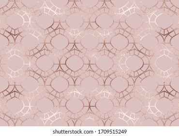 Geometric seamless pattern with rose gold gemstone diamond tiles.