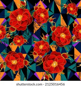 Geometric seamless pattern with roses for fashion and textile.