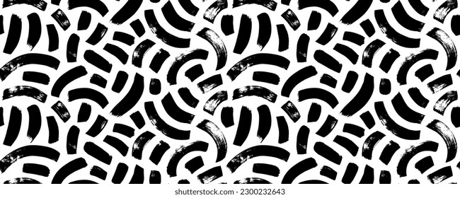 Geometric seamless pattern with round brush strokes. Hand drawn bold smears, arch strokes. Abstract wallpaper vector design. Scribbles, squiggle lines, bold curves. Geometric seamless banner. 