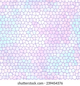 Geometric seamless pattern of rounded poligons. Vector abstract background of mosaic for your design. Pastel tones (pink, white, purple, blue). 