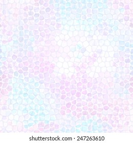 Geometric seamless pattern of rounded poligons. Vector abstract background of mosaic for your design. Pastel tones (pink, white, purple, blue). 