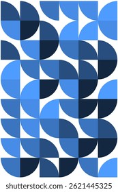 Geometric seamless pattern with rounded shapes in blue tones, abstract modern background for textile and digital design