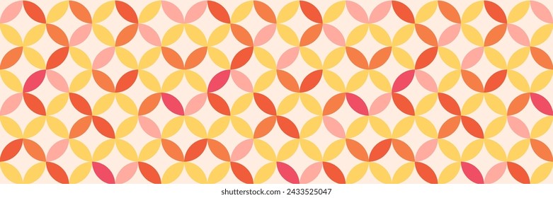 Geometric seamless pattern in scandinavian style. Vintage retro round geometric abstract bright colored background. Mid century design. Vector illustration.