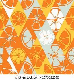 Geometric seamless pattern set background colorful fresh citrus juicy fruits of orange, grapefruit, lemon, lime. Vector 8EPS file use for package, website design. Modern art style illustration texture