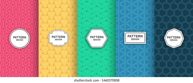 Geometric seamless pattern set on bright color backgrounds