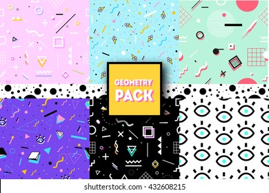 Geometric seamless pattern set. Stylish trendy fabric. Modern abstract wallpaper. Vector illustration.