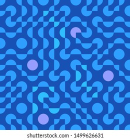 Geometric seamless pattern in shades of blue and lavender, truchet pattern.