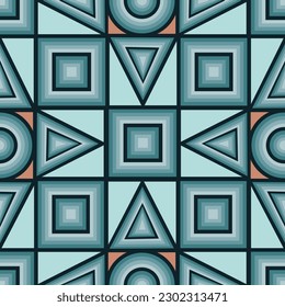 Geometric seamless pattern. Seamless pattern of geometric shapes, circle triangle and square. Blue-orange pattern, for print and packaging. Vector illustration