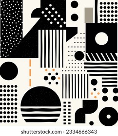 geometric seamless pattern with geometric shapes, squares and triangles, in the style of stripes and shapes, boldly black and white, minimalist pop art, minimalist figures, alvar aalto