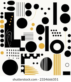 geometric seamless pattern with geometric shapes, squares and triangles, in the style of stripes and shapes, boldly black and white, minimalist pop art, minimalist figures, alvar aalto