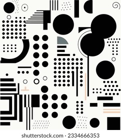 geometric seamless pattern with geometric shapes, squares and triangles, in the style of stripes and shapes, boldly black and white, minimalist pop art, minimalist figures, alvar aalto