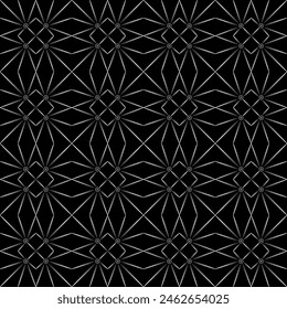 Geometrisches nahtloses Muster. Scharfe, gerade Linien auf schwarzem Hintergrund. Gotische magische Illusion Ornament. Mosaikfliese. Schwarz-Schwarz-Vektorgrafik-Design für Web, Wohnkultur, Textil.