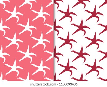 Geometric seamless pattern with with silhouette of dancing starfish