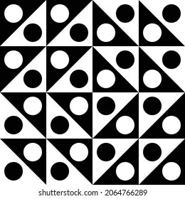 Geometric Seamless Pattern - Simple  Circle Round and Triangle Domino Pattern Design with black and white color