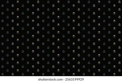 Geometric seamless pattern with simple round flower n leaf in gold brown n gray on black background. Vector illustration. For masculine shirt lady dress cloth wallpaper cover all over print