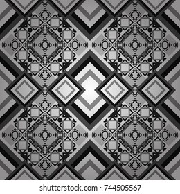Geometric seamless pattern. Sketch in black, white and gray colors. Design elements. Abstract mosaic vector background.