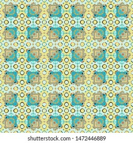 Geometric seamless pattern. Sketch in yellow, blue and neutral colors. Design elements. Abstract mosaic vector background.