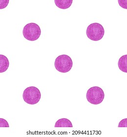 Geometric seamless pattern with small purple hand painted circles on white background. Illustration for textile, print, etc.