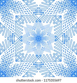 Geometric seamless pattern with snowflake on white. Can be used for New Year's printing on wrapping paper, Christmas design, presents, gift wrapping, greeting card mockup.