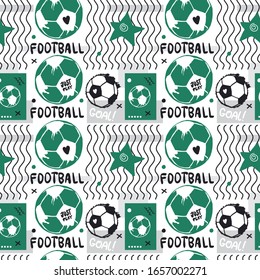 Geometric seamless pattern with soccer ball. Sports background for a boy, grunge style, abstract ball. Football wallpapers.
