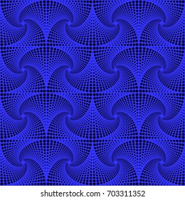 Geometric Seamless Pattern of Spiral Monochrome Dots. Vector Background Design in Blue. Easy to Change the Colors. 