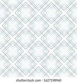 Geometric seamless pattern with square, rhombus concentric shapes. Abstract linear background texture in green color shades. Decorative thin lines design. Vector swatch included