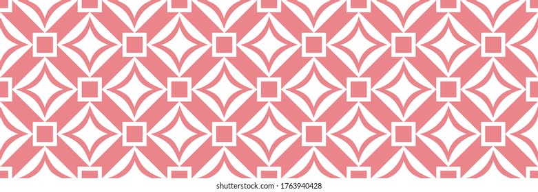 Geometric seamless pattern. Square white design on long pink background. Vector illustration