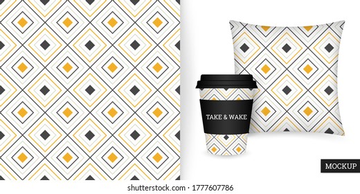 Geometric seamless pattern with squares. Colorful abstract background. Vector illustration. Repeating pattern. Modern ornament. Design textile, paper, wallpaper, cloth. Mockup.