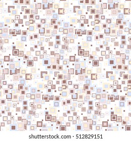 Geometric seamless pattern. The squares of different sizes and colors, arranged on white background. Useful as design element for texture and artistic compositions.