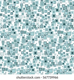 Geometric seamless pattern. The squares of different sizes, arranged in random order on white background. Useful as design element for texture and artistic compositions.
