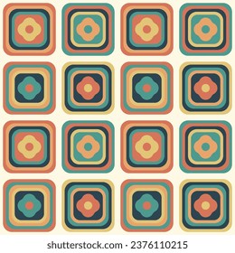 geometric seamless pattern with squares and simple flowers