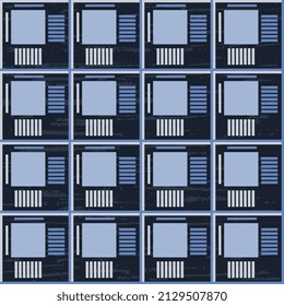 Geometric seamless pattern with squares, stripes of blue shades, texture. Vector illustration for surface.