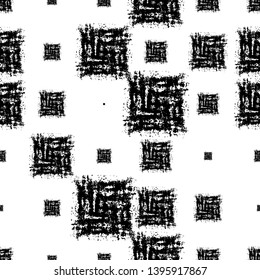 Geometric Seamless Pattern with Squares. Vintage African Print Design. Grunge Geometric Vector Pattern. Vintage Rusty Check Textile Design.