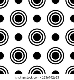Geometric seamless pattern with staggered circles. Black shapes on white background. Square illustration