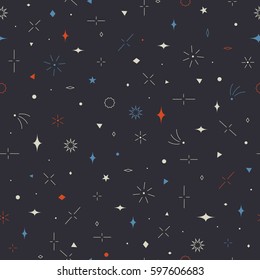 Geometric seamless pattern. Stars, planets, comets.